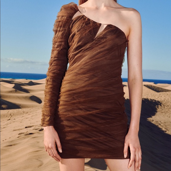 NWT Zara Asymmetrical Tulle Cutout Party Cocktail Dress - Picture 9 of 15